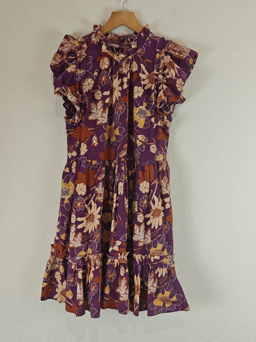 House of Harlow 1960 Romantic Floral Cotton Mini Dress Flutter Sleeve Pockets S
